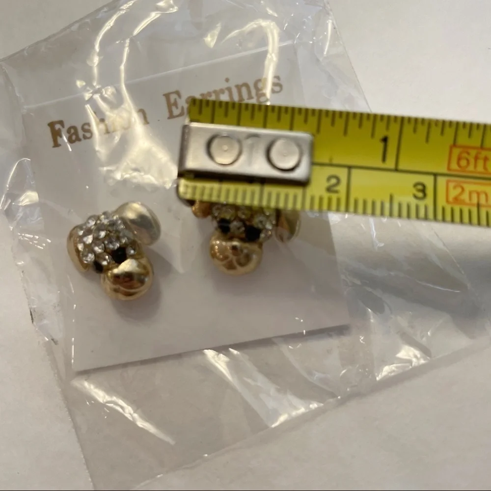 Rhinestone Gold Tone Puppy Dog Earrings